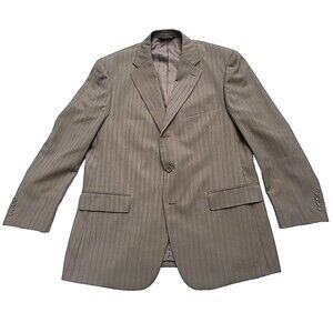 Paulo Solari Polyester Blazer Sport Jacket Mens 44L Tan Pinstripe Lined